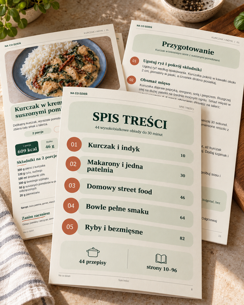 Spis treści e-booka: 5 rozdziałów, 44 przepisy, strony 10–96