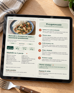 Wygląd przepisu w e-booku: zdjęcie dania, składniki i przygotowanie krok po kroku